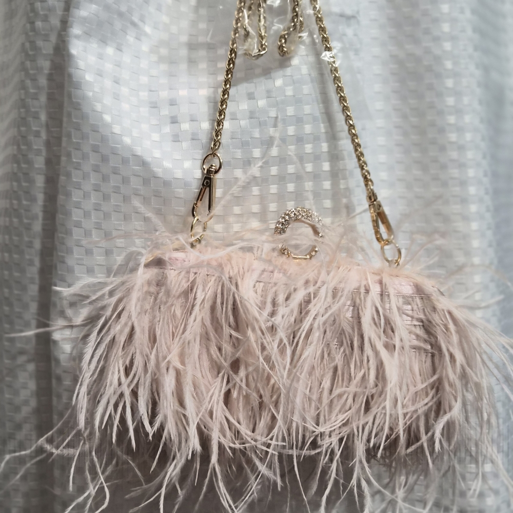 Elegant Feathered Pink Clutch